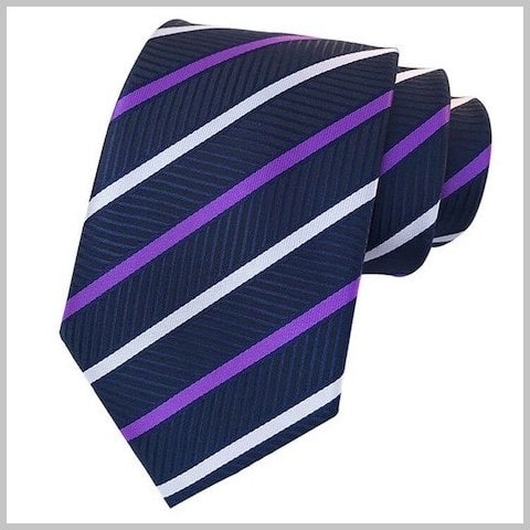 Blue Purple White Striped Silk Tie