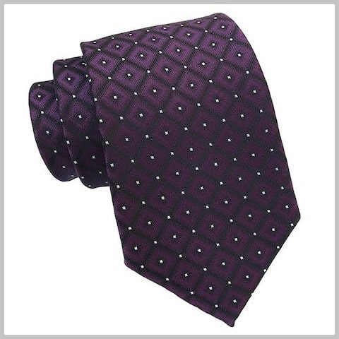 Dark purple grid check dot silk tie