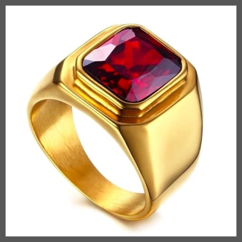 Gold ruby pinky ring for men