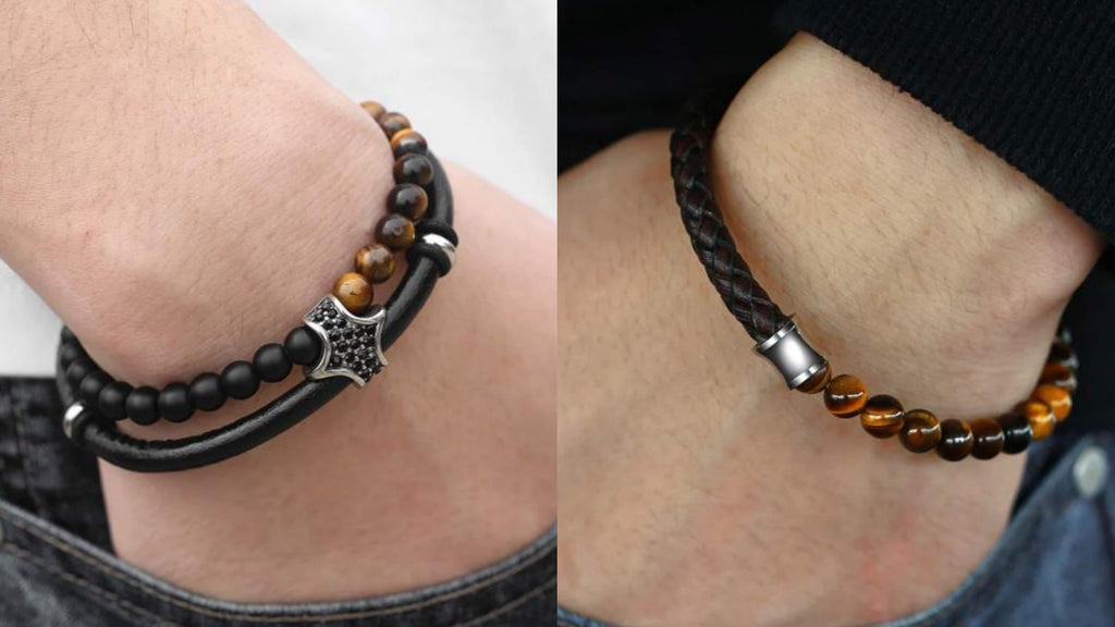 Mens Leather Beaded Bracelets