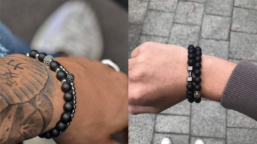 Mens Matte Black Beaded Bracelets