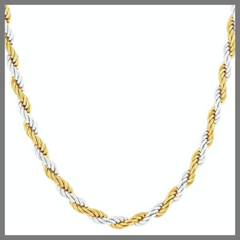 Gold silver two-tone rope chain necklace for men