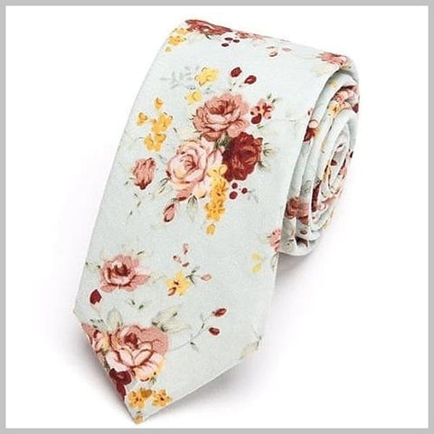 Mint green floral cotton tie