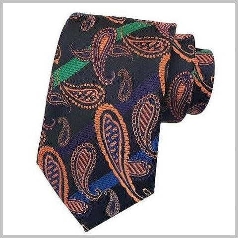 Orange Black Paisley Silk Tie