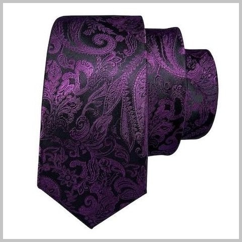 Black purple paisley silk tie