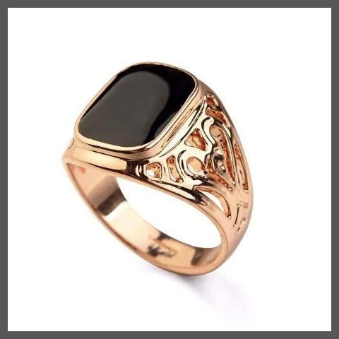 Rose gold onyx pinky ring for men