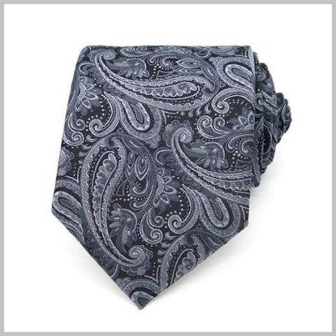 Silver Black Paisley Silk Tie