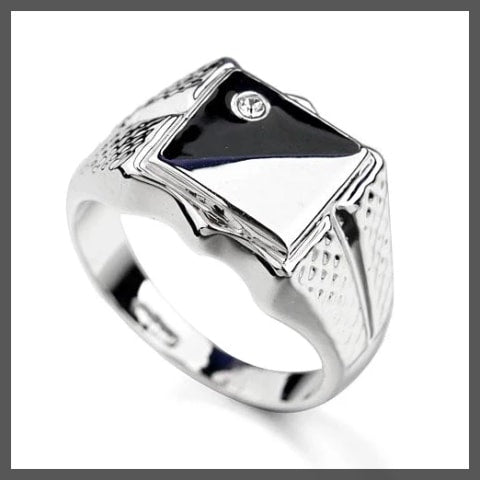 Silver black white pinky ring for men