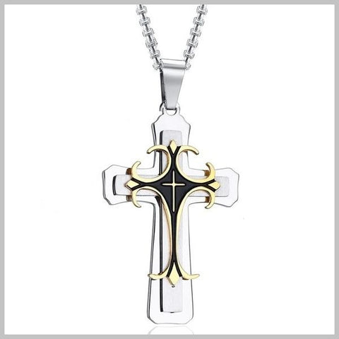 Silver gold & black designer syriac cross necklace