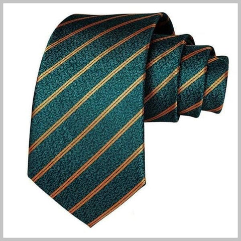 Teal and gold striped paisley tie