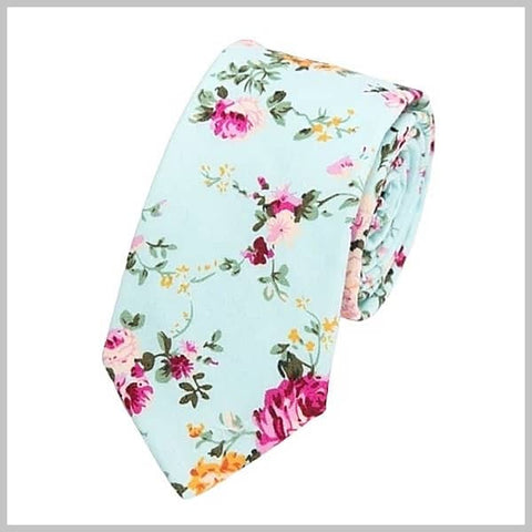 Turquoise green floral tie made of cotton