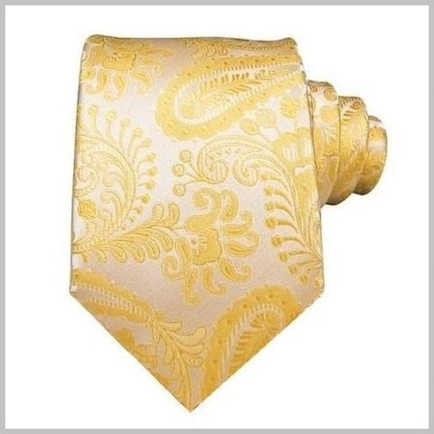 Yellow White Paisley Silk Tie