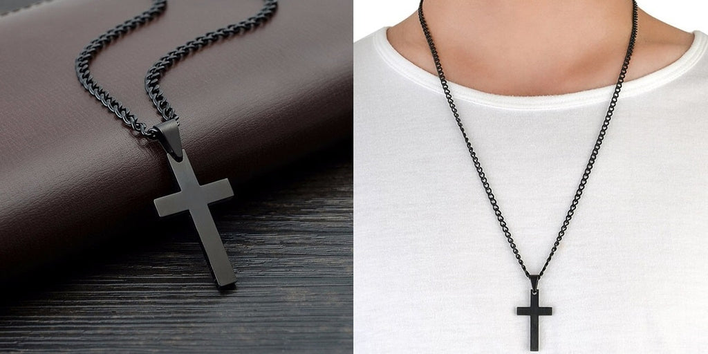 Black cross necklaces with a chain
