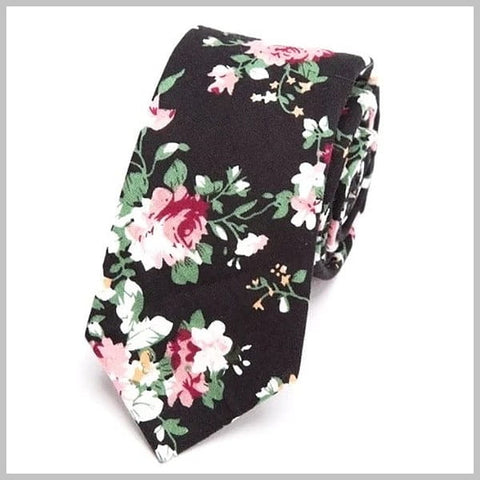 Black skinny floral tie made of cotton