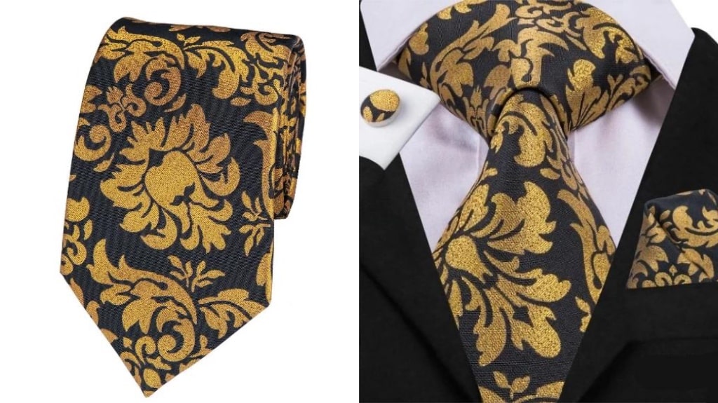 Black and gold silk tie for men