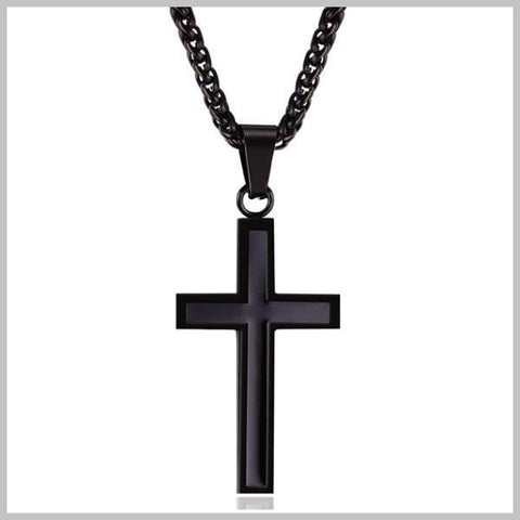 Black on black cross pendant necklace