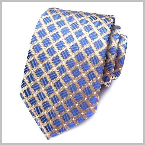 Blue & gold checkered silk wedding tie