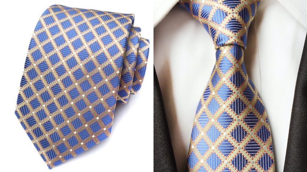 Blue and gold silk tie for men