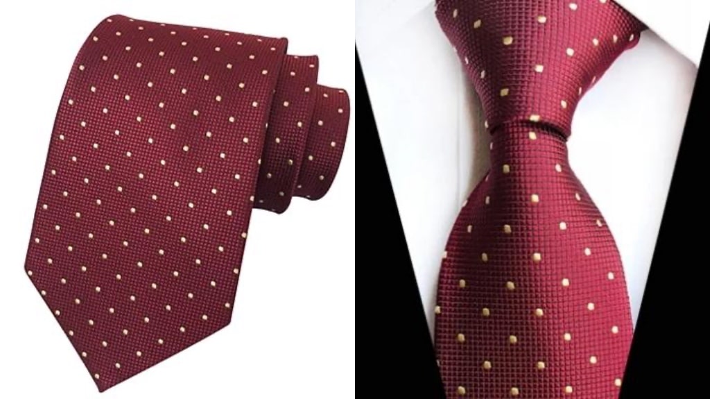 Burgundy and gold silk tie for men