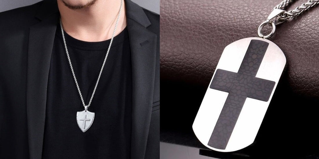 Cross plate necklaces for men