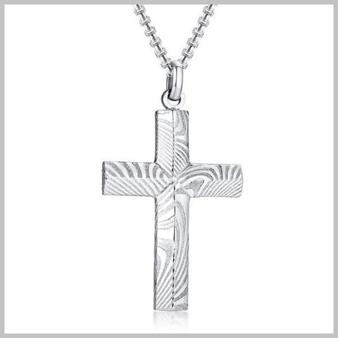 Damascus steel cross pendant necklace