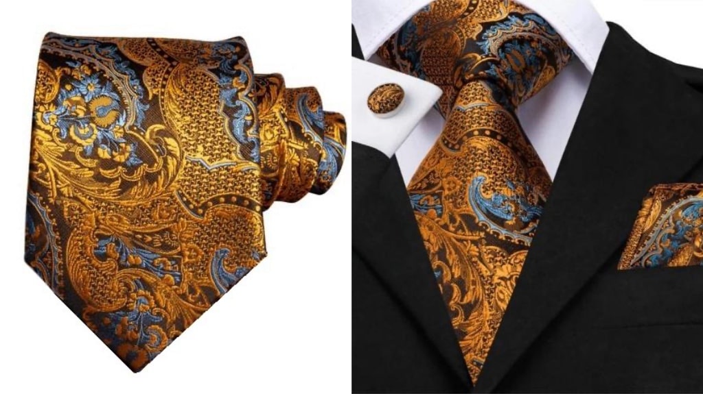 Dark gold silk tie for men