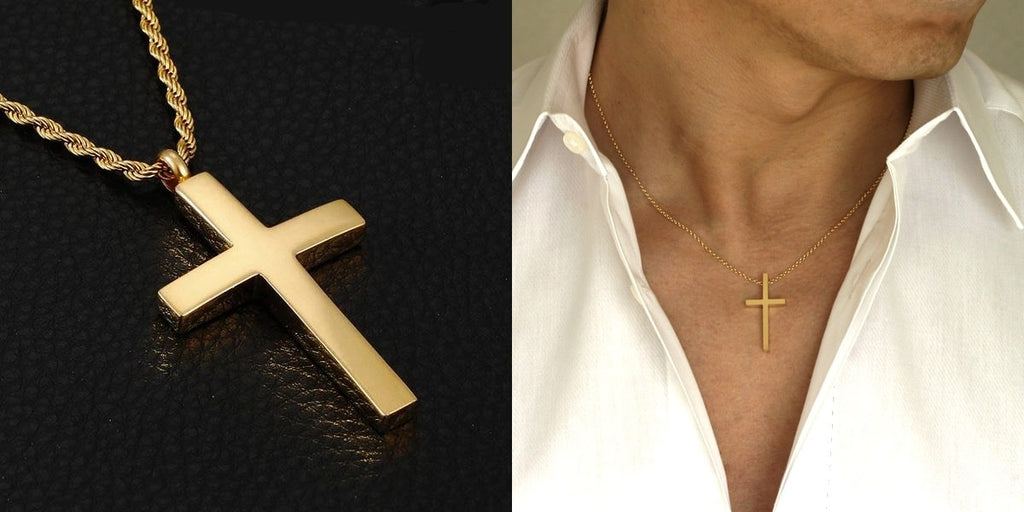 Men's gold cross necklaces and pendants with a chain