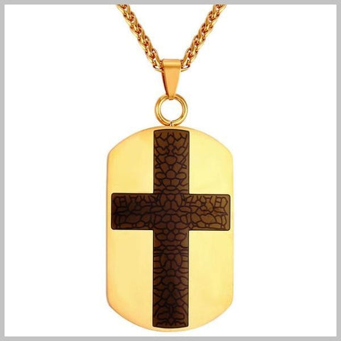 Gold cross dog tag necklace