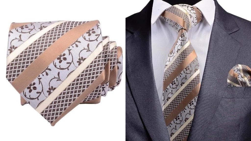 Gold floral silk tie for men