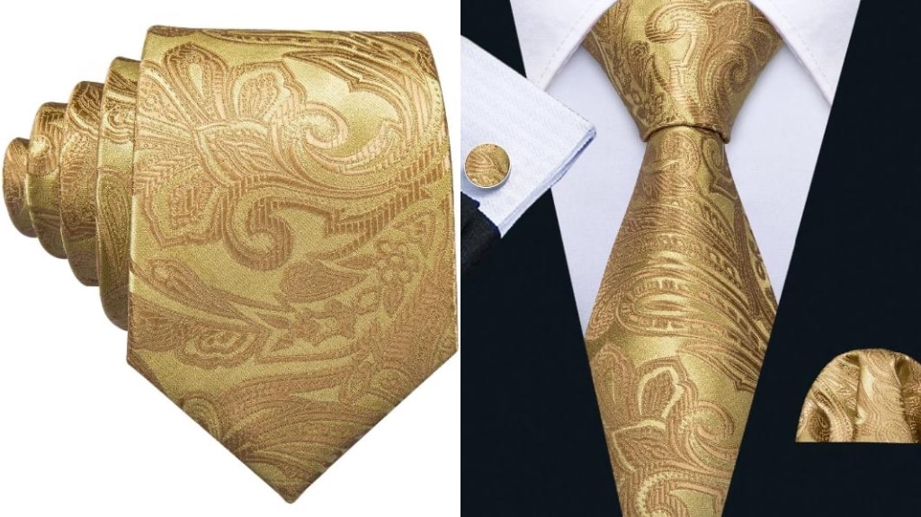 Gold paisley silk tie for men