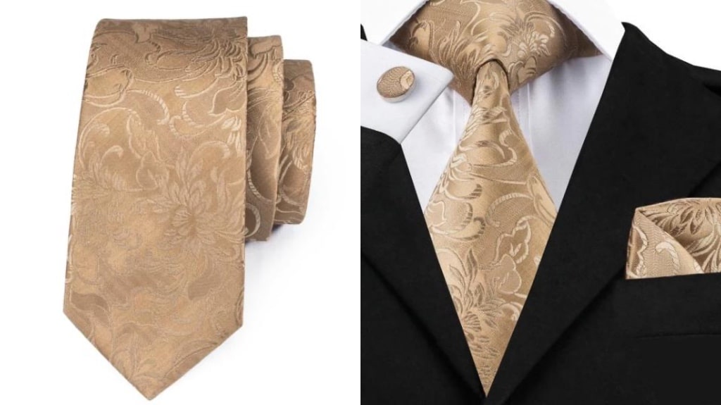 Gold silk tie for men