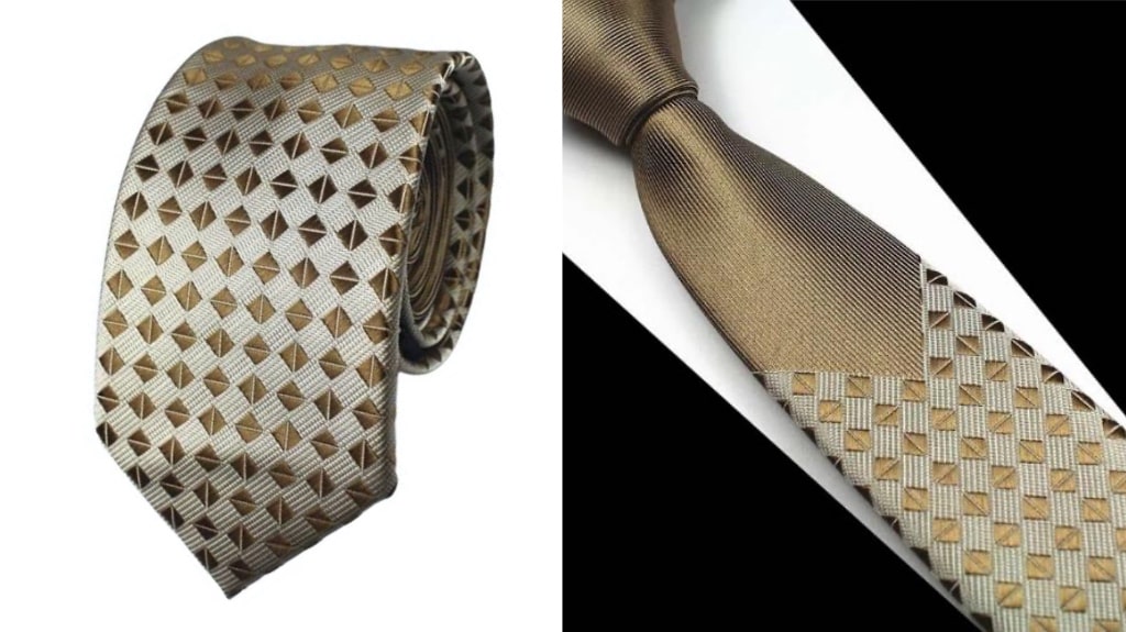 Gold skinny silk tie for men