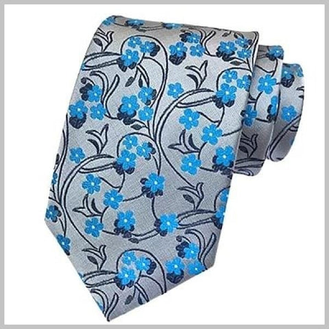 Grey & blue floral tie made of silk