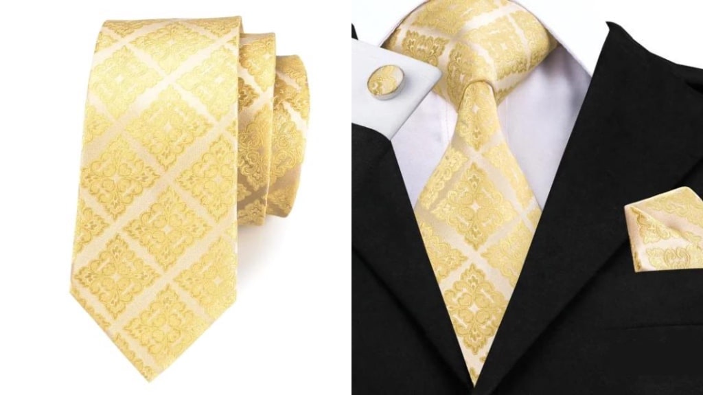 Light gold silk tie for men