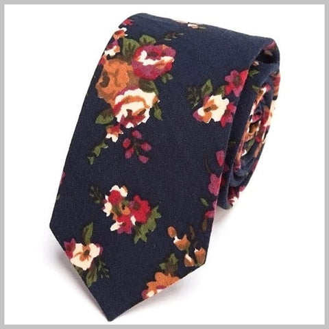 Navy blue floral tie made of 100% cotton