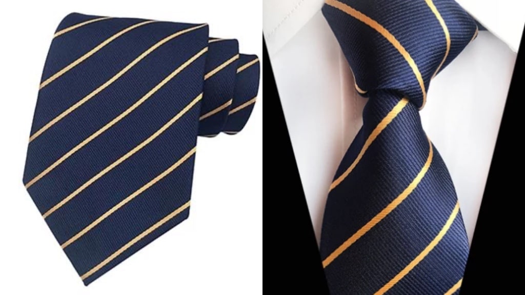 Navy blue and gold silk tie for men
