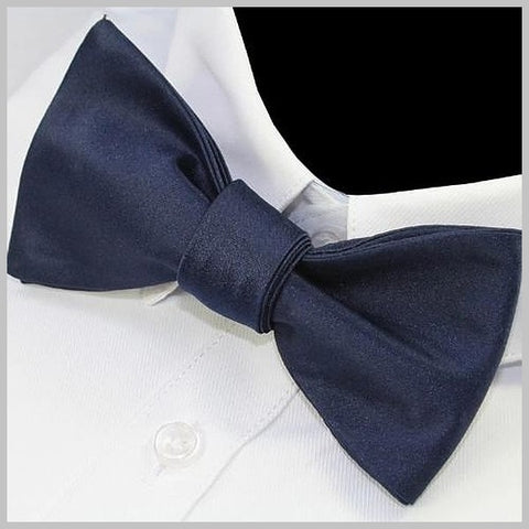 Navy blue silk wedding bow tie