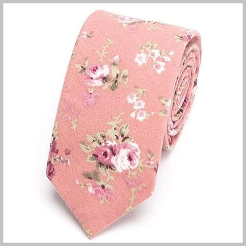 Pink floral skinny tie made of 100% cotton