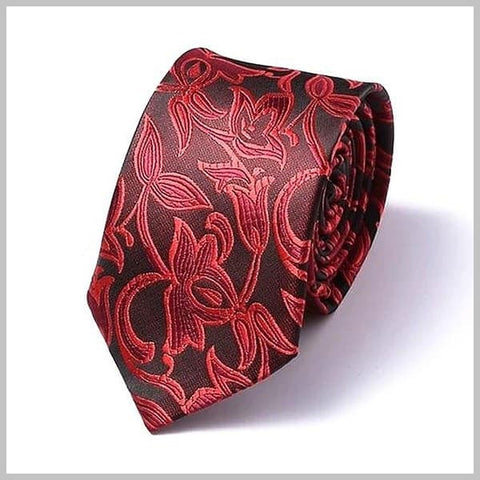 Red floral skinny tie made of 100% silk