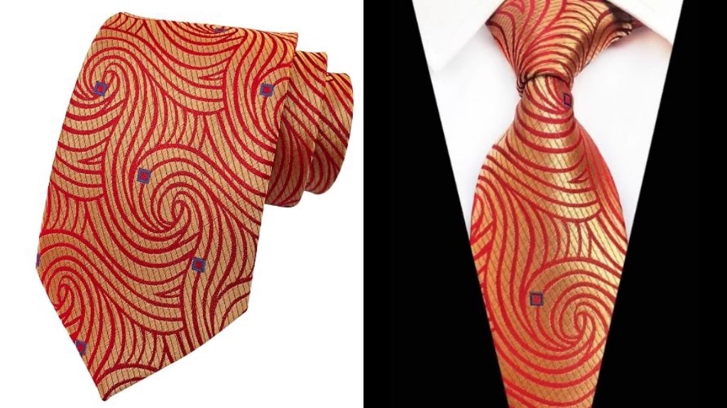 Red and gold silk tie for men