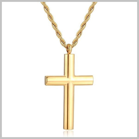 Rounded gold cross necklace with chain