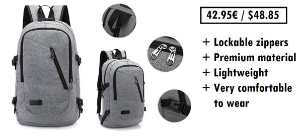 Secure backpack with lockable zippers