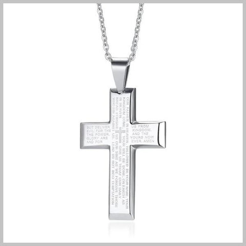 Silver bible verse cross pendant with a chain
