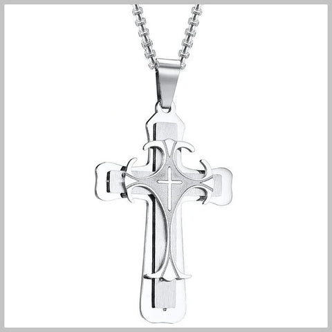 Silver designer Syriac cross necklace