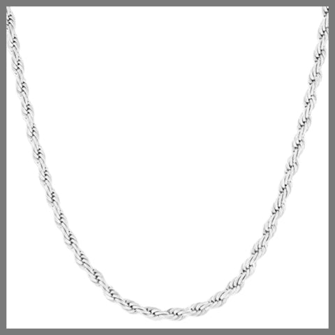 Silver rope chain necklace for men