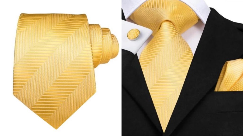Yellow gold silk tie for men