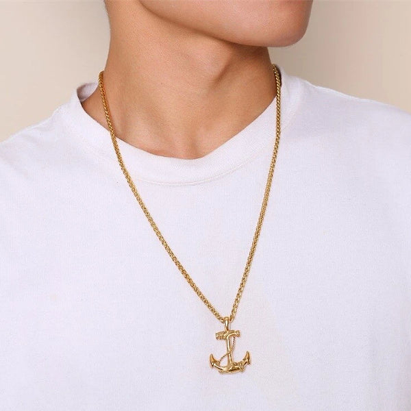 mens gold anchor pendant