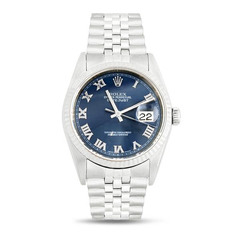 Rolex Watch - Oyster Perpetual Datejust Stainless Steel Jubilee Bracelet with 18K White Gold Fluted Bezel and Blue Tone Roman Numeral Dial