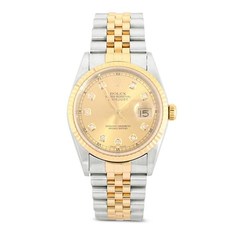 Rolex Watch - Oyster Perpetual Datejust Stainless Steel and 18k Yellow Gold Jubilee Bracelet with 18K Yellow Gold Fluted Bezel and Custom Champagne Tone Diamond Dial