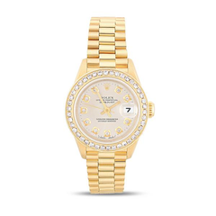 Rolex Watch- Oyster Perpetual Datejust 18k Yellow Gold President Bracelet with 18K Yellow Gold Diamond Bezel and Custom Cream Tone Diamond Dial 